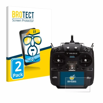 Front side of a product packaging with the brand logo BROTECT. Next to it is the device Robbe Futaba T16SZ shown with the corr