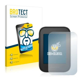 Front side of a product packaging with the brand logo BROTECT. Next to it is the device Garmin Approach G30 shown with the cor