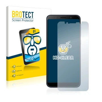 Front side of a product packaging with the brand logo BROTECT. Next to it is the device ASUS ZenFone Max Pro (M1) shown with t