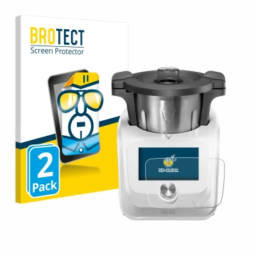 Front side of a product packaging with the brand logo BROTECT. Next to it is the device SilverCrest Monsieur Cuisine Connect s