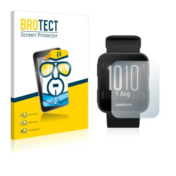 Front side of a product packaging with the brand logo BROTECT. Next to it is the device Garmin Approach S10 shown with the cor