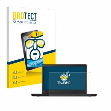 Front side of a product packaging with the brand logo BROTECT. Next to it is the device Lenovo ThinkPad T480 shown with the co