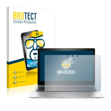 Front side of a product packaging with the brand logo BROTECT. Next to it is the device HP EliteBook 850 G5 Touch shown with t