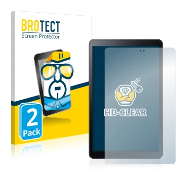 Front side of a product packaging with the brand logo BROTECT. Next to it is the device Samsung Galaxy Tab A 10.5 2018 LTE sho