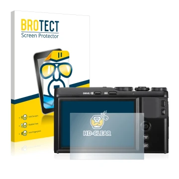 Front side of a product packaging with the brand logo BROTECT. Next to it is the device Fujifilm XF10 shown with the correspon