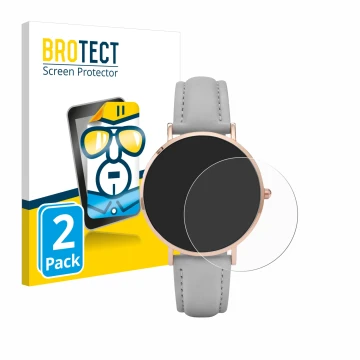 Front side of a product packaging with the brand logo BROTECT. Next to it is the device Cluse La Boheme (38 mm) shown with the