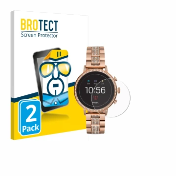 Front side of a product packaging with the brand logo BROTECT. Next to it is the device Fossil Q Venture HR (4.Gen) shown with
