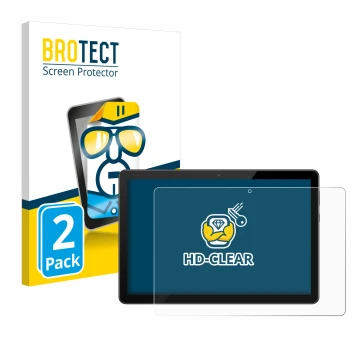 Front side of a product packaging with the brand logo BROTECT. Next to it is the device Huawei MediaPad T5 10 shown with the c