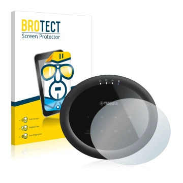 Front side of a product packaging with the brand logo BROTECT. Next to it is the device Yamaha MusicCast 20 shown with the cor