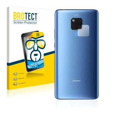 Front side of a product packaging with the brand logo BROTECT. Next to it is the device Huawei Mate 20 X (ONLY Camera Lens) sh