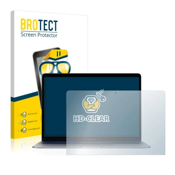 Front side of a product packaging with the brand logo BROTECT. Next to it is the device Apple MacBook Air 13
