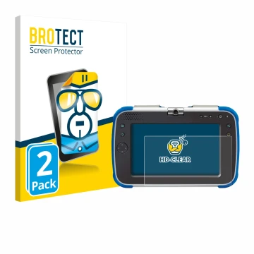 Front side of a product packaging with the brand logo BROTECT. Next to it is the device Vtech Storio Max XL 2.0 shown with the