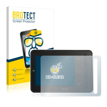 Front side of a product packaging with the brand logo BROTECT. Next to it is the device ISDT BG-8S shown with the correspondin