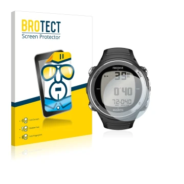 Front side of a product packaging with the brand logo BROTECT. Next to it is the device Suunto D4F shown with the correspondin