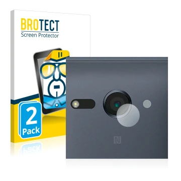 Front side of a product packaging with the brand logo BROTECT. Next to it is the device Sony Xperia XZ2 Compact (ONLY Camera L