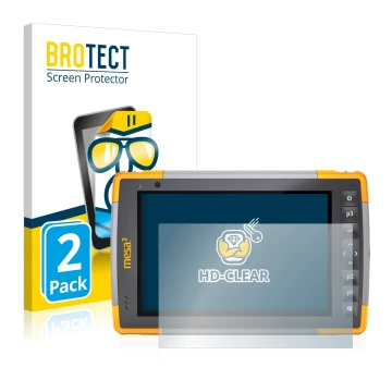 Front side of a product packaging with the brand logo BROTECT. Next to it is the device Juniper Systems Mesa 2 Rugged Tablet s