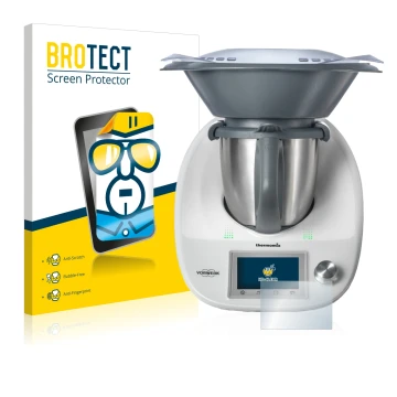 Front side of a product packaging with the brand logo BROTECT. Next to it is the device Vorwerk Bimby TM5 shown with the corre