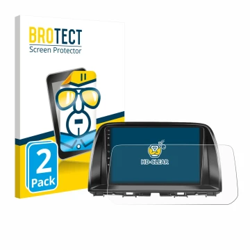 Front side of a product packaging with the brand logo BROTECT. Next to it is the device Mazda CX-5 2017 Infotainment System sh