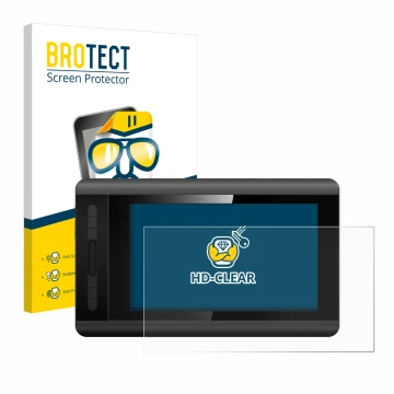 Front side of a product packaging with the brand logo BROTECT. Next to it is the device XP-Pen Artist 12 shown with the corres