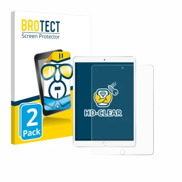 Front side of a product packaging with the brand logo BROTECT. Next to it is the device Apple iPad Air 2019 (3th Gen.) shown w