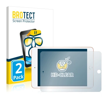 Front side of a product packaging with the brand logo BROTECT. Next to it is the device Apple iPad Mini 5 2019 (Landscape, 5th