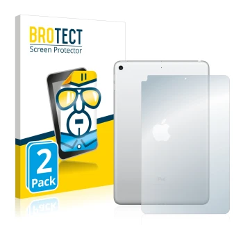 Front side of a product packaging with the brand logo BROTECT. Next to it is the device Apple iPad Mini 5 2019 (Back, 5th Gen.