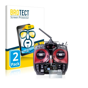 Front side of a product packaging with the brand logo BROTECT. Next to it is the device Graupner mz-24 Pro shown with the corr
