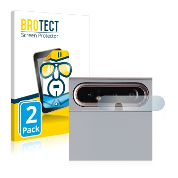 Front side of a product packaging with the brand logo BROTECT. Next to it is the device Samsung Galaxy A80 (ONLY Camera Lens) 