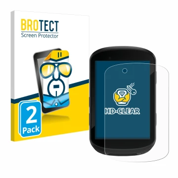 Front side of a product packaging with the brand logo BROTECT. Next to it is the device Garmin Edge 830 shown with the corresp