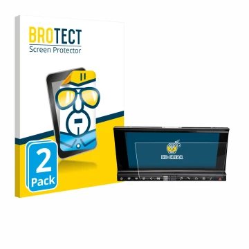 Front side of a product packaging with the brand logo BROTECT. Next to it is the device DS 7 Crossback Infotainmentsystem show