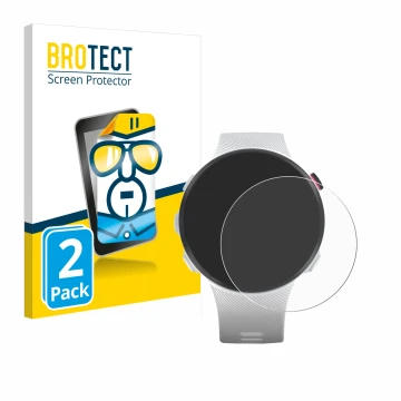 Front side of a product packaging with the brand logo BROTECT. Next to it is the device Garmin Forerunner 45S shown with the c