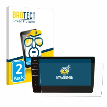 Front side of a product packaging with the brand logo BROTECT. Next to it is the device Volkswagen Tiguan 2019 Discover Pro 9.