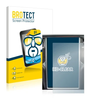 Front side of a product packaging with the brand logo BROTECT. Next to it is the device Tesla Model X shown with the correspon