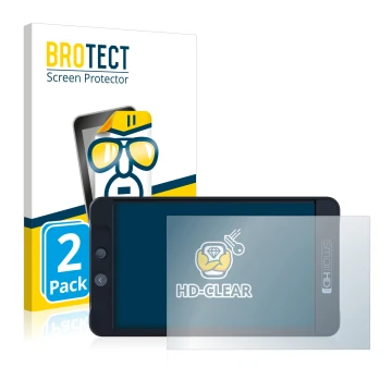 Front side of a product packaging with the brand logo BROTECT. Next to it is the device SmallHD 702 Black shown with the corre