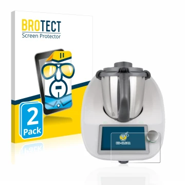 Front side of a product packaging with the brand logo BROTECT. Next to it is the device Vorwerk Bimby TM6 shown with the corre