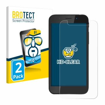 Front side of a product packaging with the brand logo BROTECT. Next to it is the device Shiftphones Shift5me shown with the co