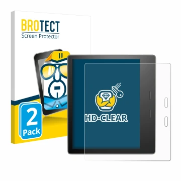 Front side of a product packaging with the brand logo BROTECT. Next to it is the device Amazon Kindle Oasis 2019 (10th Gen.) s