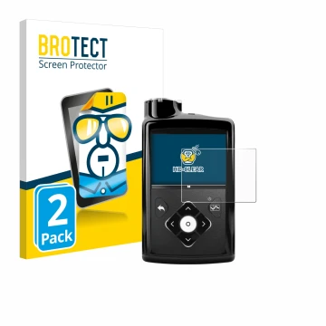 Front side of a product packaging with the brand logo BROTECT. Next to it is the device Medtronic Minimed 670G shown with the 
