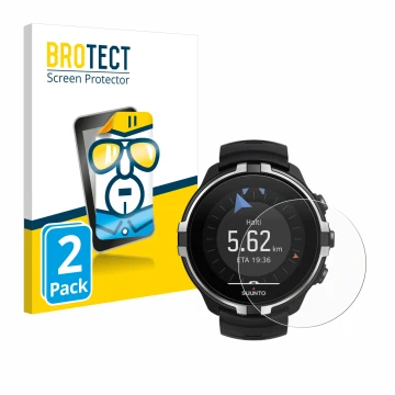 Front side of a product packaging with the brand logo BROTECT. Next to it is the device Suunto Spartan Sport Wrist HR Baro Ste