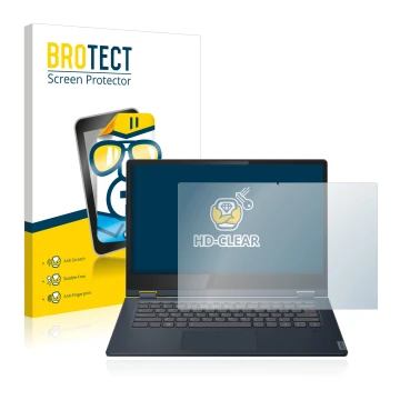 Front side of a product packaging with the brand logo BROTECT. Next to it is the device Lenovo IdeaPad C340 14