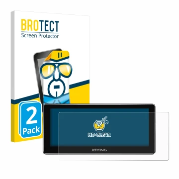 Front side of a product packaging with the brand logo BROTECT. Next to it is the device Joying 4G Car Radio 8.8