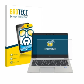 Front side of a product packaging with the brand logo BROTECT. Next to it is the device HP EliteBook 840 G5 Non-Touch shown wi