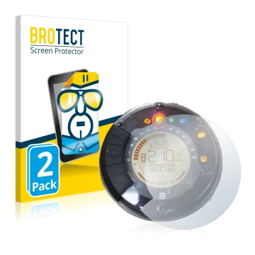Front side of a product packaging with the brand logo BROTECT. Next to it is the device Husqvarna Vitpilen 701 Speedometer dis