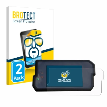 Front side of a product packaging with the brand logo BROTECT. Next to it is the device KTM 125 / 390 Duke 2017+ shown with th