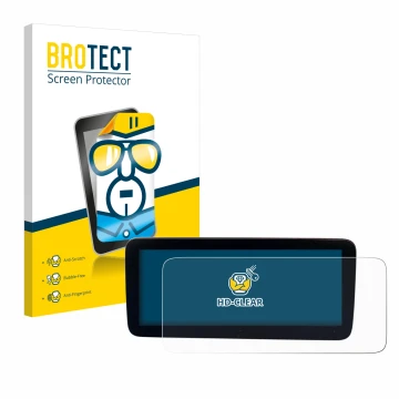 Front side of a product packaging with the brand logo BROTECT. Next to it is the device Mercedes-Benz Actros 2019 Cockpit 12