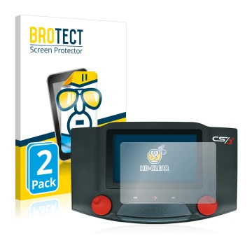 Front side of a product packaging with the brand logo BROTECT. Next to it is the device Märklin Central Station 3 Plus shown w