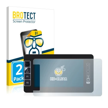Front side of a product packaging with the brand logo BROTECT. Next to it is the device SmallHD 503 Ultra Bright shown with th
