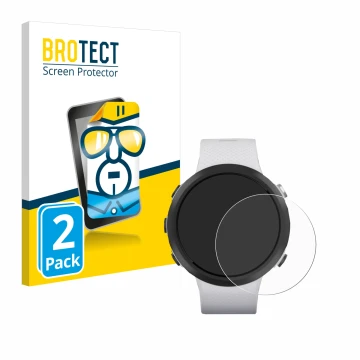 Front side of a product packaging with the brand logo BROTECT. Next to it is the device Garmin Swim 2 shown with the correspon