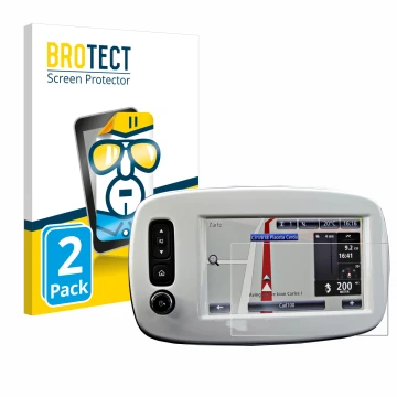 Front side of a product packaging with the brand logo BROTECT. Next to it is the device TomTom Smart 453 2018 shown with the c