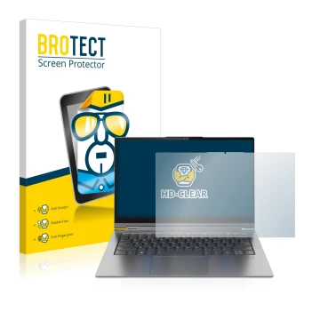 Front side of a product packaging with the brand logo BROTECT. Next to it is the device Lenovo Yoga C940 14